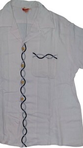 ヴィンテージ 50s レーヨンシャツ 刺繍 ピンク ホワイト 黒グレー 50年代 ロカビリー エルヴィス 開襟 オープンカラーシャツ シャツ