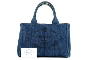 【美品】PRADA プラダ カナパ デニム ブルートート ハンドバッグ ブランド鞄【MR75】