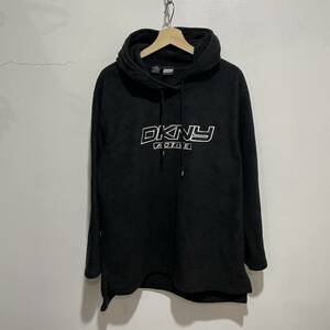 ☆送料無料☆DKNY☆ブランドロゴフリースパーカー☆黒☆L☆90s☆ワッペン☆ダナキャラン☆F20b