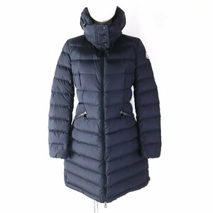 美品△MONCLER モンクレール FLAMMETTE フラメッテ ロゴワッペン付き ジップアップ ダウンコート ネイビー 0 正規品 レディース