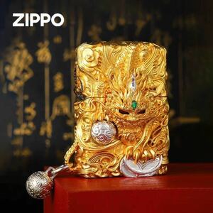 未使用 金銭獣 ヒキュウ 貔貅 立体感 ライター ZIPPO 喫煙グッズ ジッポー オイルライター 重量感 真鍮製 新品 ゴールド