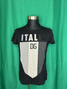 DOLCE&GABBANA ドルチェ&ガッバーナ　ドルガバ　半袖 Tシャツ カットソー　トップス　ITALIA 黒 ブラック　グレー　中古　Mサイズ　46