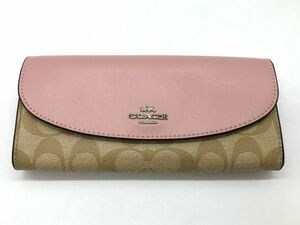 COACH コーチ 長財布 シグネチャー F54022 ピンク×ブラウン レディース