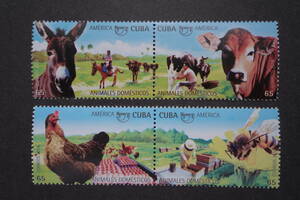 外国切手： キューバ切手「アメリカシーズ・動物」 4種完（2種連刷×2）未使用