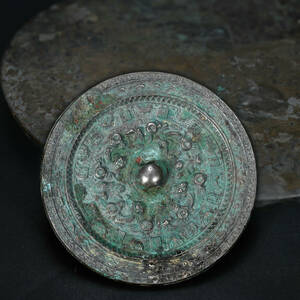 br10617 中国美術 古銅製 獣文銅鏡 銅製 置物 唐物 幅12.8cm 厚0.68cm 重511.7g