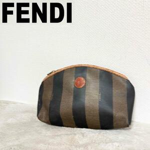 レアFENDI フェンディハンドバッグクラッチバッグブラウンブラックストライプ