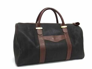 1円 ■美品■ dunhill ダンヒル PVC×レザー ボストンバッグ 旅行かばん メンズ ダークブラウン系 BI1492