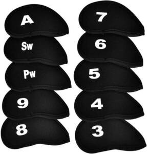 ブラック YFFSFDC ゴルフアイアンカバー ヘッドカバー 10枚入り（3〜9、A、Pw、Sw）番号 保護カバー