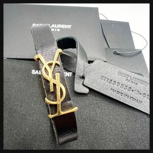 SAINT LAURENT サンローラン　YSL 本革　レザー　ブレスレット　重ね付け　シンプル　黒　送料無料