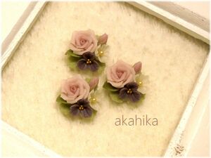 akahika*樹脂粘土花パーツ*ブーケ・薔薇・ピンク