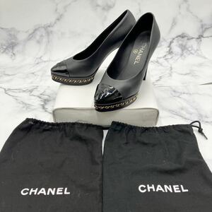 $【売り切り】そこそこ美品 CHANEL シャネル パンプス ハイヒール レザー ブラック チェーン ココマーク 36Cサイズ DG30007 レディース