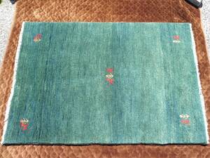 [R565]☆美品★ギャッベ ペルシャ絨毯 155×107cm グリーン 敷物 ラグ カーペット 手織り