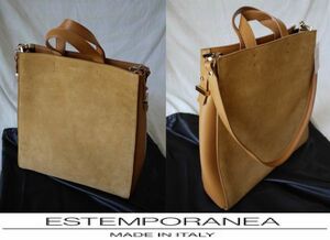 ★新品格安★Estemporanea　MADE IN ITALY スエード　コンビバッグ★定価８万７４８０円★