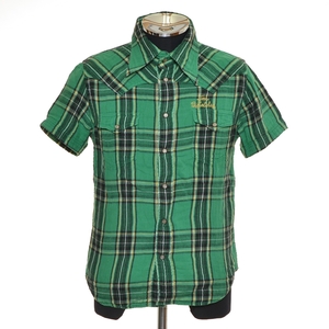 〇482822 TMT ティーエムティー ◯ガーゼシャツ 半袖 ウエスタンシャツ サイズS メンズ 日本製 グリーン チェック