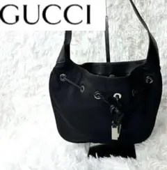 グッチ GUCCI ショルダーバッグ 肩掛け キャンバス レザー ブラック