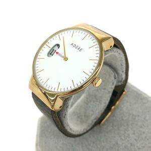 ◆ADEXE アデクス 腕時計 クォーツ◆2033C-02 ブラック/ゴールドカラー SS×レザー レディース ウォッチ watch