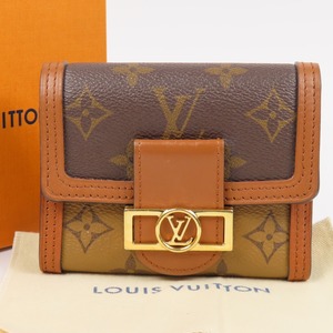 41131★1円スタート★LOUIS VUITTON ルイヴィトン 新品同様美品 ドーフィーヌ LV金具 モノグラムリバース 三つ折り財布 PVC ブラウン