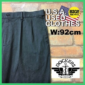 BP3-219★W92センチ位★USA買付品★訳アリ【DOCKERS】2タック リラックスフィット スラックスパンツ【W36 メンズ XL】グレー チノ ワーク