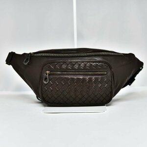 鑑定済 BOTTEGA VENETA ボッテガ ヴェネタ イントレチャート ボディバッグ ショルダーバッグ ブラウン 即日配送 K383-93