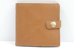 【中古】IL BISONTE コインケース付き二つ折り財布 - イルビゾンテ 財布 ベージュ 肌色 ロゴ メンズ