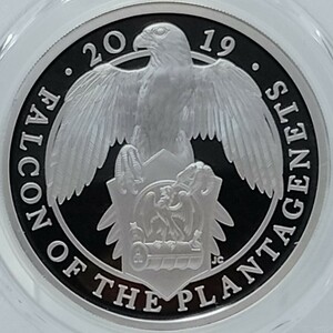 【最高鑑定 ファーストストライク】ファルコン イギリス 2019年 クイーンズ ビースト 1オンス 2ポンド プルーフ 銀貨 PCGS PR70DC コイン