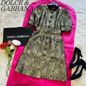 【未使用タグ付き】DOLCE&GABBANA ジャガードワンピース 半袖 36　ドルチェアンドガッバーナ　S