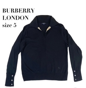 中古 バーバリーロンドン BURBERRY LONDON 襟付き スキッパー 長袖 ニットセーター 黒 レディース 大きいサイズ 5