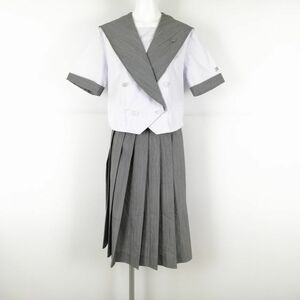 1円 セーラー服 スカート 上下2点セット 指定 L 大きいサイズ 夏物 女子 学生服 鹿児島高校 白 制服 中古 ランクC EY2789