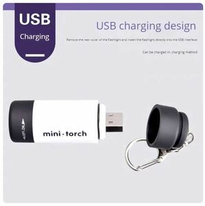 ホワイト/ブラック　ミニ 懐中電灯 USB 充電 LED ライト　ポータブル キーホルダー 送料無料　未使用品