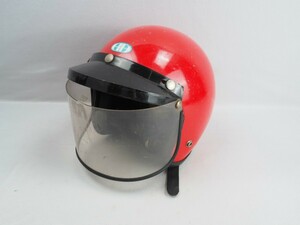 2T240423 【観賞用】 新井広武製 ジェットヘルメット 赤 Size:B (56-59cm) 当時物 現状品
