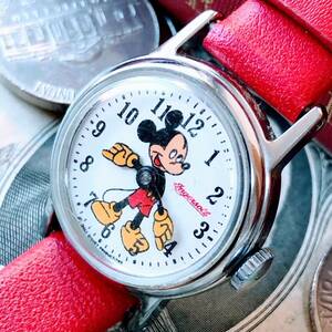#3031【超可愛い】 ディズニー ミッキーマウス 機械式 手巻き 腕時計 レディース ヴィンテージ アンティーク 動作品 インガーソル 1950年代