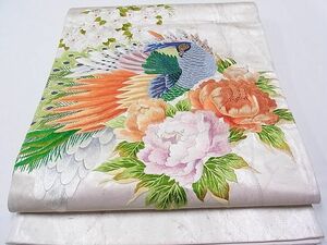 平和屋1■袋帯　総刺繍　相良刺繍　孔雀花文　金糸　逸品　CAAC2256hy