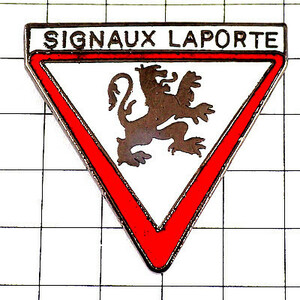 ピンバッジ・紋章のライオン赤い逆三角の標識◆フランス限定ピンズ◆レアなヴィンテージものピンバッチ