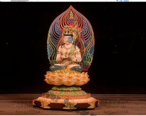 極上品 香樟材 木彫仏像 仏教美術 精密細工 仏師手仕上げ品 彩繪 本金 切金 虚空蔵菩薩座像 高さ62m