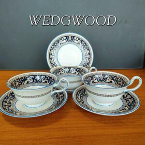 ウェッジウッド WEDGWOOD コロンビア フロレンティーン ブラック カップ＆ソーサー ピオニーシェイプ 3客セット 黒壺 アンティーク美品