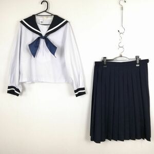 1円 セーラー服 スカート スカーフ 上下3点セット 大きいサイズ 特大 中間服 白1本線 女子 学生服 中学 高校 白 制服 中古 ランクC NA0925