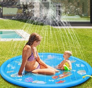 夏対策 噴水マット 空気入れ 直径100cm 噴水プール 子供プール 家庭用 水遊び おもちゃ ビニールプール 庭シャワー キッズプール 親子遊び