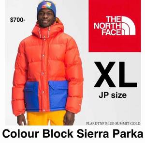 ◆モデル出品◆新品 XLサイズ ノースフェイス USAモデル カラーブロックシェラパーカー付グースダウンジャケット The North Face R.D.S認証