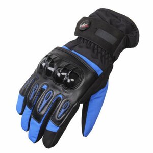 ブルー　Mサイズ　プロテクター バイクグローブ バイク 手袋 グローブ スマホ対応 防水手袋 レイングローブ 防寒 冬 ツーリング 安全 