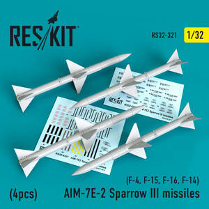 ◆◇RESKIT【RS32-0321】1/32 AIM-7E-2スパローIII ミサイル(F-4, F-15, F-16, F-14用)(4個入り)◇◆