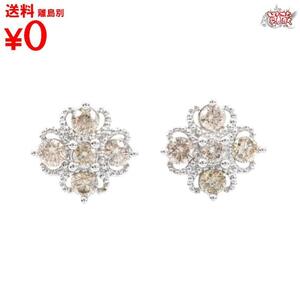 買蔵 フラワーダイヤモンド ピアス ラウンドブリリアントカット 1ct