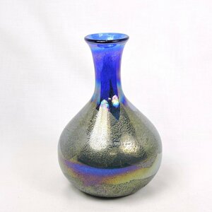 【中古】花瓶 フラワーベース 花器 ブルー ガラス オーロラ インテリア 飾壷