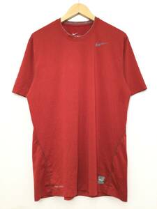 NIKE PRO COMBAT ナイキ メキシコ製 半袖Tシャツ ドライTシャツ ワンポイントロゴ メンズL〜 濃い赤系 トレーニングウェア 美品