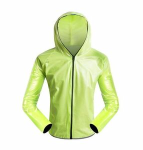 新品 サイクリング 防水 メンズ レインジャケット Lサイズ 蛍光グリーン フルジップ 長袖 ウェア スポーツ アウトドア MTB ロードバイク