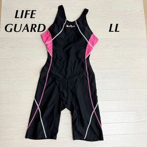 LIFE GUARD USA ライフガード　水着　LL 競泳水着 ブラック/ピンク　スイムウェア　フィットネス水着　黒　オールインワン　胸パット付き