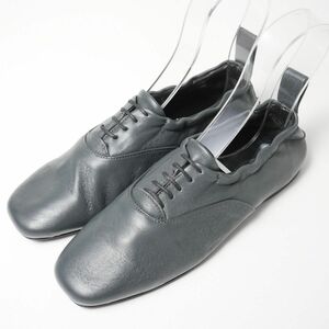 TG3160△伊製*GIULIA TADDEUCCI ジュリアタデウチ*レザー*レースアップシューズ フラットシューズ 靴*グレー系*size36/約23cm