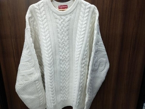 美品 冬 Supreme シュプリーム Applique Cable Knit Sweater Ivory ニット 保存袋 ステッカー付き XL ホワイト