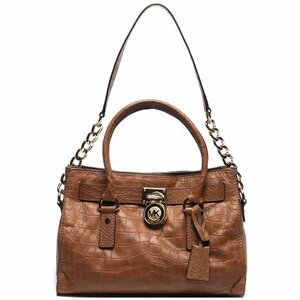 【在庫一掃】 マイケルコース Michael Kors ロゴ ハンドバッグ ショルダーバッグ 型押し ハンドバッグ レザー ブラウン 【中古】