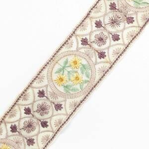 インド刺繍リボン 約60mm 花 紫系