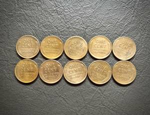 美品 1セントコイン リンカーン小麦 1909年～1958年製造の10枚セット 送料無料です。　（15015） USA 貨幣 硬貨 ペニー アメリカ